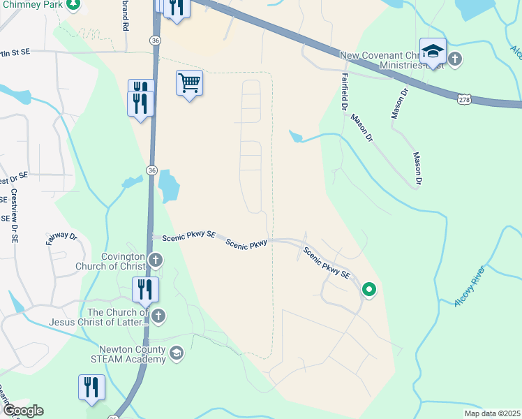 map of restaurants, bars, coffee shops, grocery stores, and more near 11850 Rizvan Place in Covington
