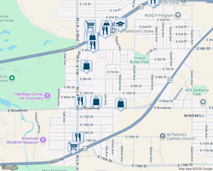 map of restaurants, bars, coffee shops, grocery stores, and more near 809 Ute Avenue in Lubbock