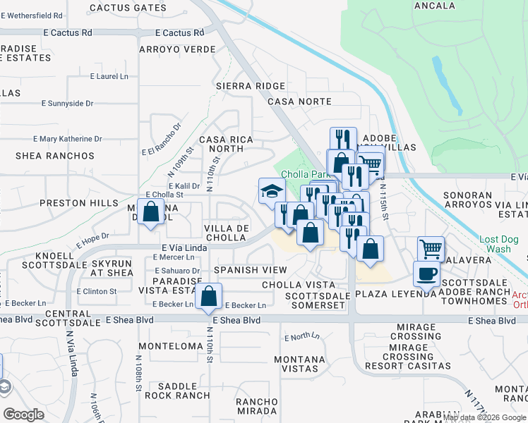 map of restaurants, bars, coffee shops, grocery stores, and more near in Scottsdale