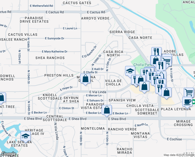 map of restaurants, bars, coffee shops, grocery stores, and more near 10924 East Gary Road in Scottsdale