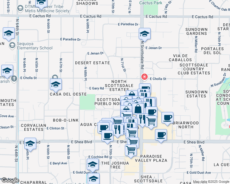 map of restaurants, bars, coffee shops, grocery stores, and more near 6945 East Gary Road in Scottsdale