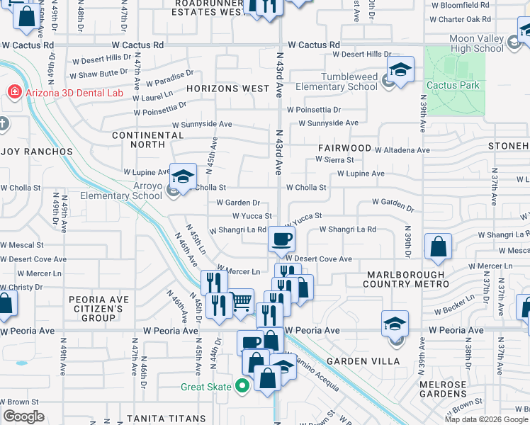 map of restaurants, bars, coffee shops, grocery stores, and more near 11209 North 43rd Drive in Glendale