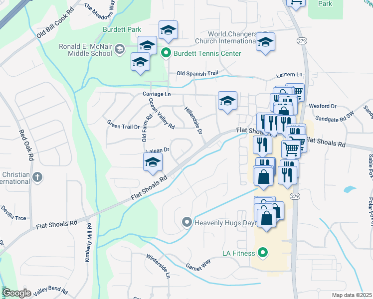 map of restaurants, bars, coffee shops, grocery stores, and more near 6060 Hemperly Road in Atlanta