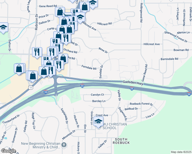 map of restaurants, bars, coffee shops, grocery stores, and more near 350 Gadsden Highway in Birmingham
