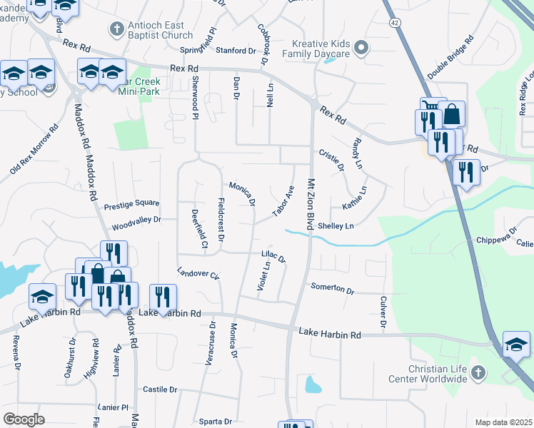 map of restaurants, bars, coffee shops, grocery stores, and more near 6117 Tabor Avenue in Morrow