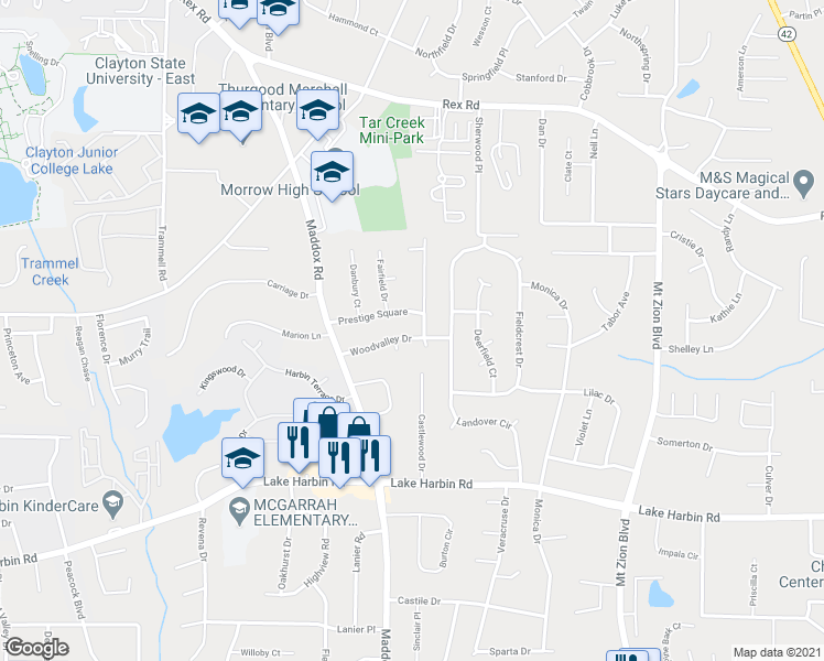 map of restaurants, bars, coffee shops, grocery stores, and more near 2404 Woodvalley Drive in Morrow