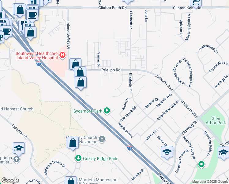 map of restaurants, bars, coffee shops, grocery stores, and more near 36712 Summer Dain Lane in Wildomar