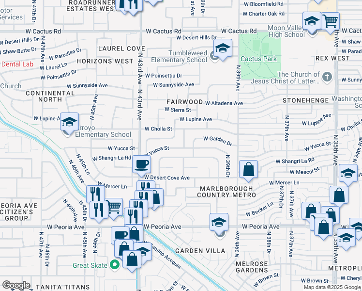 map of restaurants, bars, coffee shops, grocery stores, and more near 11202 North 41st Avenue in Phoenix