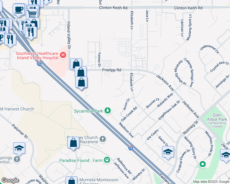 map of restaurants, bars, coffee shops, grocery stores, and more near 36712 Summer Dain Lane in Wildomar