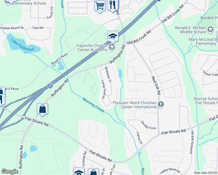 map of restaurants, bars, coffee shops, grocery stores, and more near 6033 Birdseye Tr in College Park