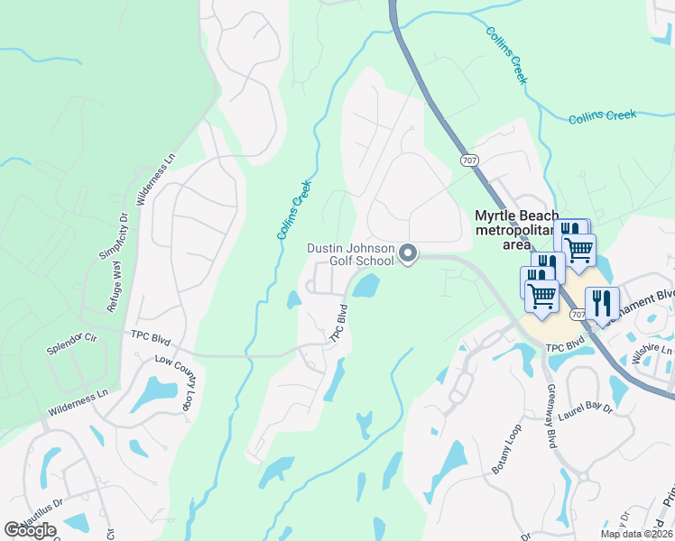 map of restaurants, bars, coffee shops, grocery stores, and more near 1204 River Rock Lane in Murrells Inlet
