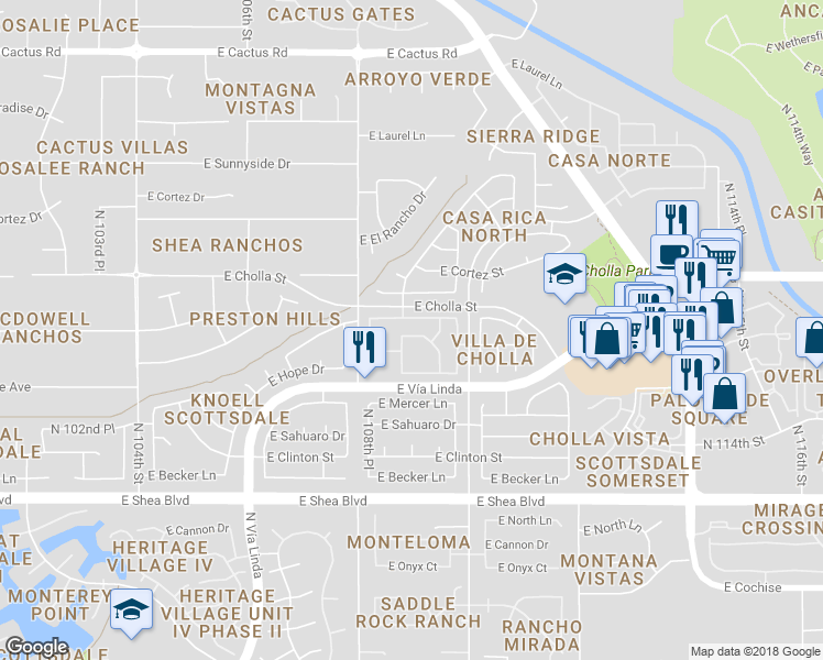map of restaurants, bars, coffee shops, grocery stores, and more near 10924 East Gary Road in Scottsdale