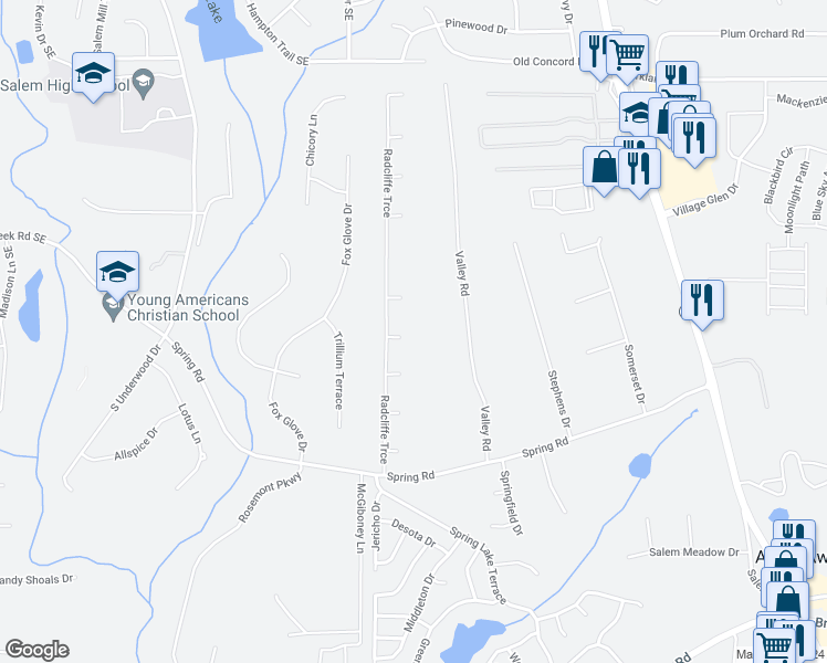 map of restaurants, bars, coffee shops, grocery stores, and more near 35 Craig Way in Covington