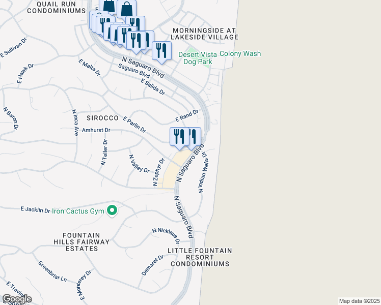 map of restaurants, bars, coffee shops, grocery stores, and more near 11056 North Saguaro Boulevard in Fountain Hills