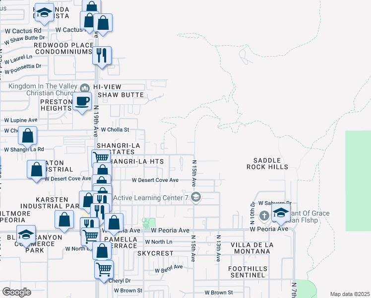 map of restaurants, bars, coffee shops, grocery stores, and more near 1530 West Shangri-la Road in Phoenix