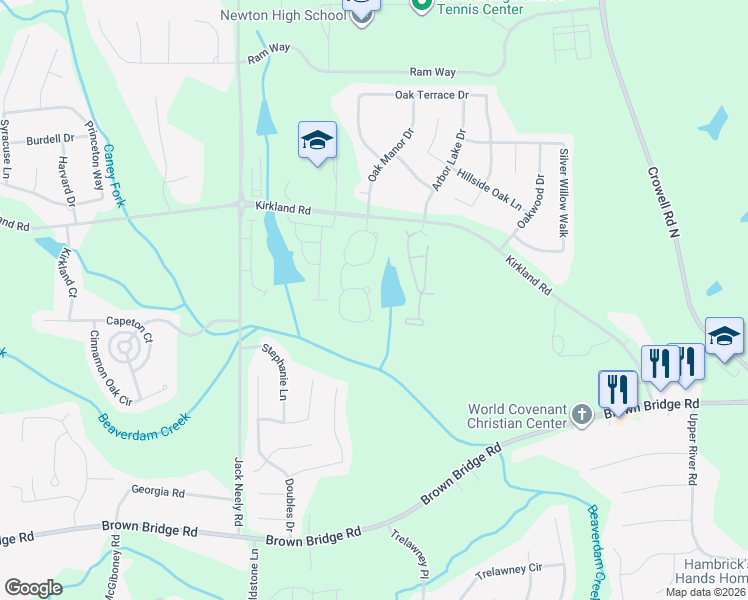 map of restaurants, bars, coffee shops, grocery stores, and more near 95 South Greenfield Circle in Covington