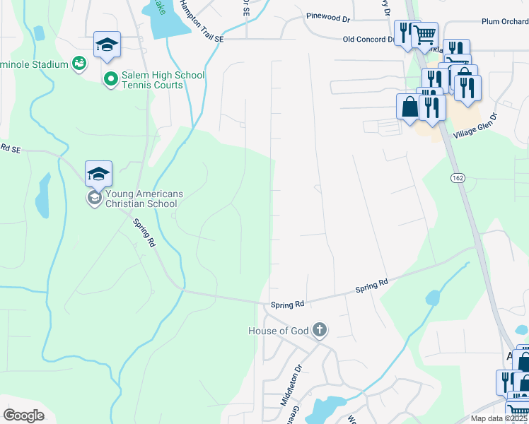 map of restaurants, bars, coffee shops, grocery stores, and more near 155 Radcliff Trace in Covington