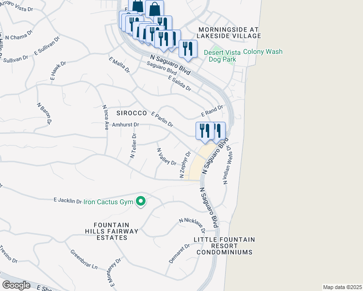 map of restaurants, bars, coffee shops, grocery stores, and more near 11219 North Woodpecker Bay in Fountain Hills
