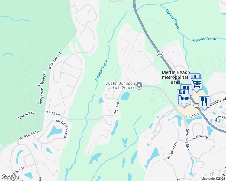 map of restaurants, bars, coffee shops, grocery stores, and more near 1204 River Rock Lane in Murrells Inlet