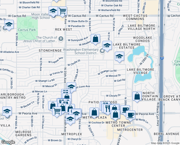 map of restaurants, bars, coffee shops, grocery stores, and more near 11217 North 33rd Avenue in Phoenix