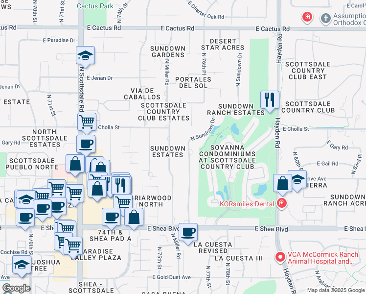 map of restaurants, bars, coffee shops, grocery stores, and more near 11202 North Sundown Drive in Scottsdale