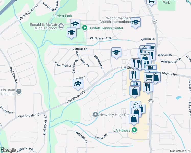 map of restaurants, bars, coffee shops, grocery stores, and more near 6060 Hemperly Road in Atlanta