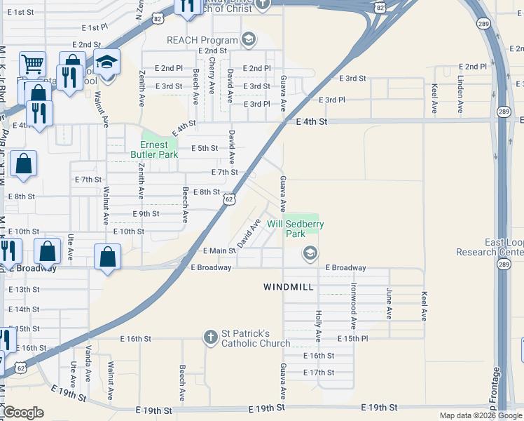 map of restaurants, bars, coffee shops, grocery stores, and more near 3205 East 8th Street in Lubbock