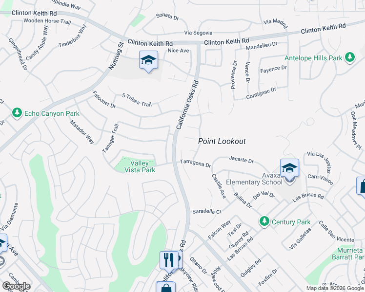map of restaurants, bars, coffee shops, grocery stores, and more near 39625 Almansa Court in Murrieta