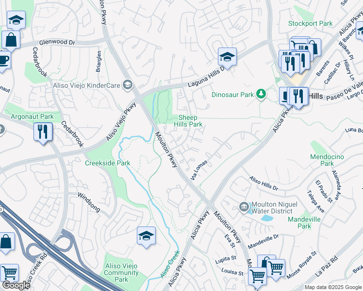 map of restaurants, bars, coffee shops, grocery stores, and more near 2 Robin Hill Lane in Laguna Hills
