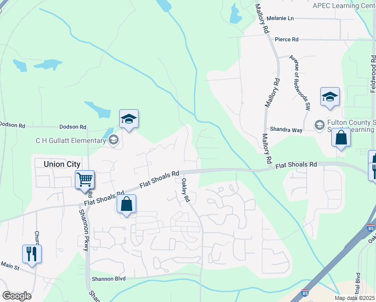 map of restaurants, bars, coffee shops, grocery stores, and more near 105 Bagby Court in Union City
