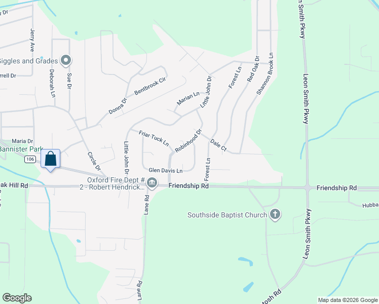 map of restaurants, bars, coffee shops, grocery stores, and more near 2012 Glen Davis Lane in Oxford