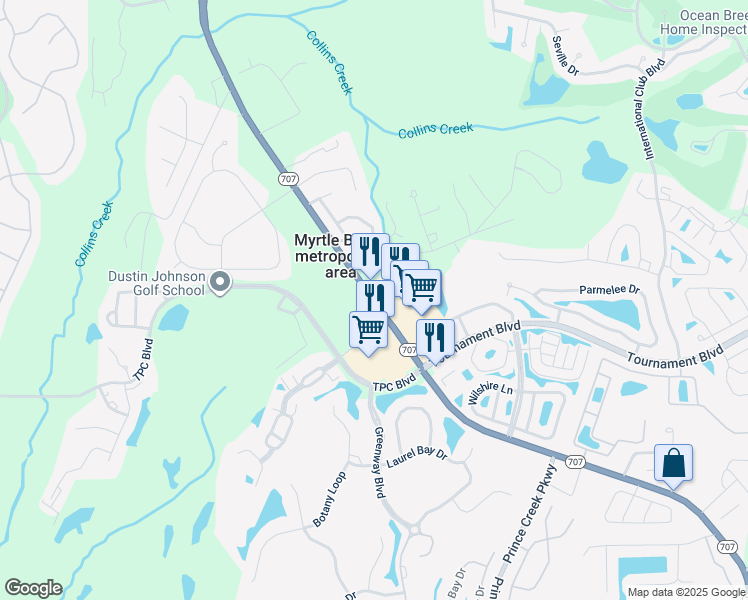 map of restaurants, bars, coffee shops, grocery stores, and more near 11895 South Carolina 707 in Murrells Inlet
