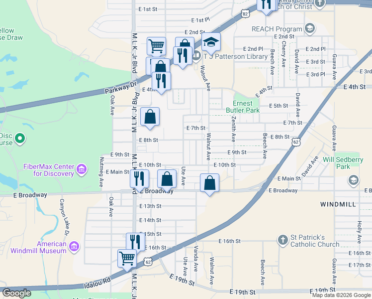 map of restaurants, bars, coffee shops, grocery stores, and more near 809 Ute Avenue in Lubbock