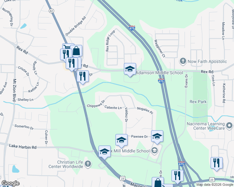 map of restaurants, bars, coffee shops, grocery stores, and more near 3122 Chippewa Drive in Rex