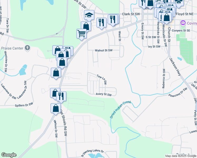 map of restaurants, bars, coffee shops, grocery stores, and more near 5104 Lynx's Circle Southwest in Covington
