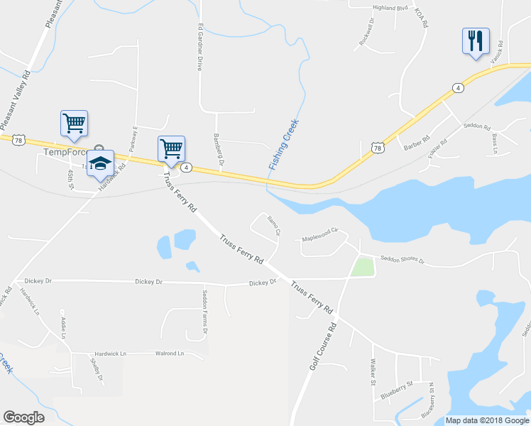 map of restaurants, bars, coffee shops, grocery stores, and more near 122 Ilamo Circle in Pell City