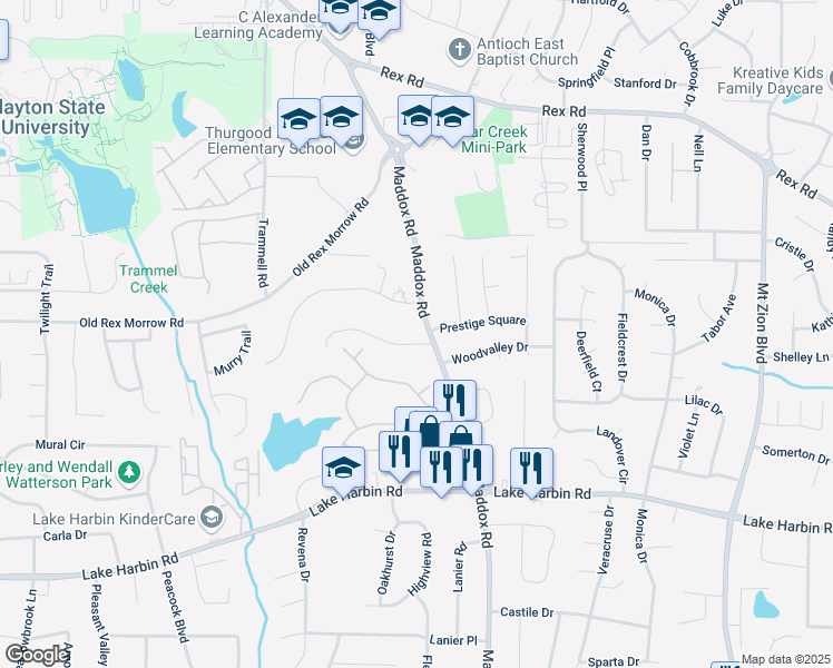 map of restaurants, bars, coffee shops, grocery stores, and more near 2280 Marion Lane in Morrow