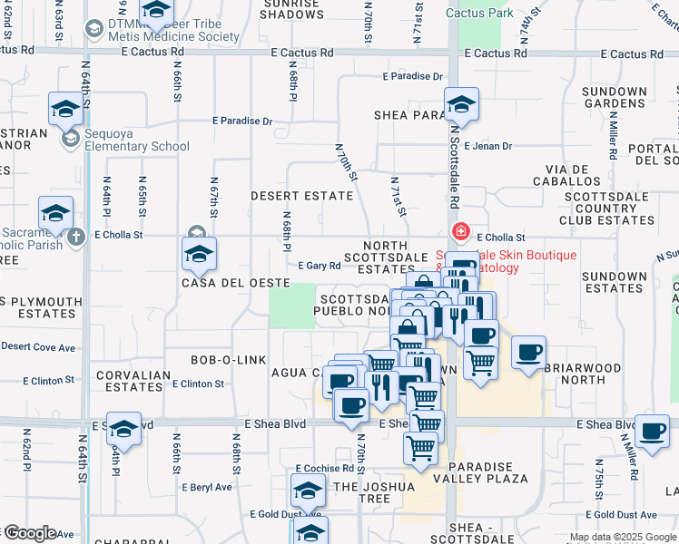 map of restaurants, bars, coffee shops, grocery stores, and more near 6915 East Gary Road in Scottsdale