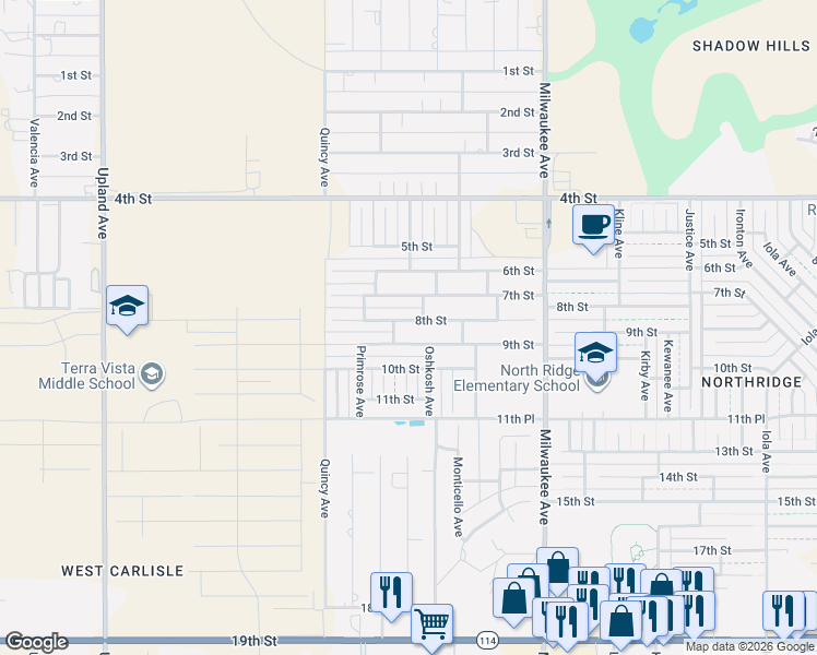 map of restaurants, bars, coffee shops, grocery stores, and more near 6721 8th Street in Lubbock