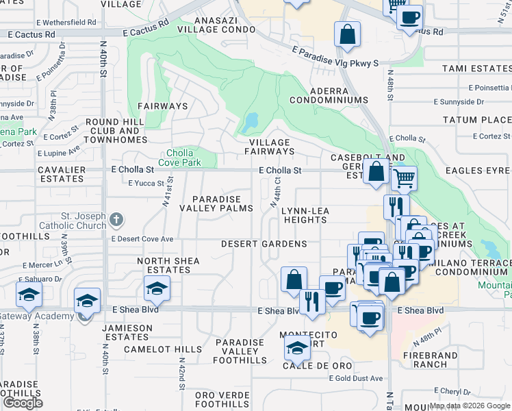 map of restaurants, bars, coffee shops, grocery stores, and more near 11042 North 44th Court in Phoenix