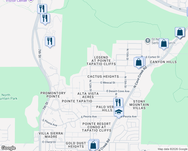 map of restaurants, bars, coffee shops, grocery stores, and more near 1214 East Shangri La Road in Phoenix