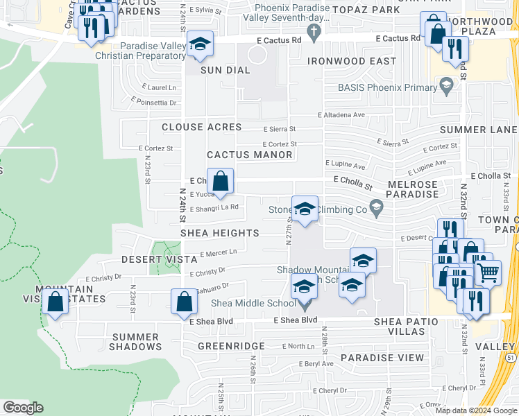 map of restaurants, bars, coffee shops, grocery stores, and more near 11202 North 26th Place in Phoenix