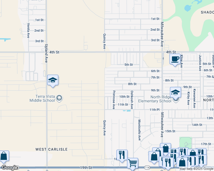 map of restaurants, bars, coffee shops, grocery stores, and more near 6911 8th Street in Lubbock