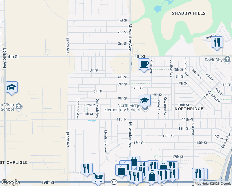 map of restaurants, bars, coffee shops, grocery stores, and more near 6523 8th Street in Lubbock