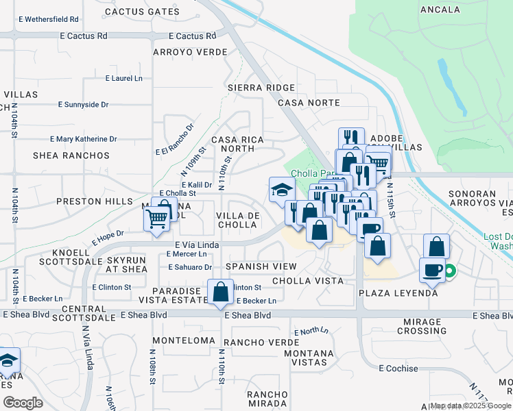 map of restaurants, bars, coffee shops, grocery stores, and more near 11138 East Yucca Street in Scottsdale