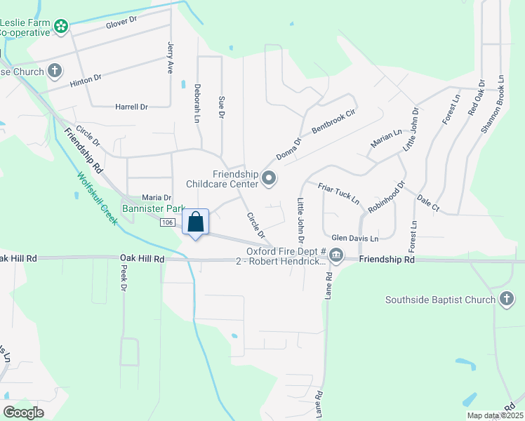 map of restaurants, bars, coffee shops, grocery stores, and more near 1822 Dewey Drive in Oxford