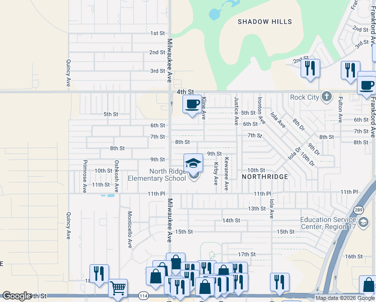 map of restaurants, bars, coffee shops, grocery stores, and more near 6330 9th Street in Lubbock