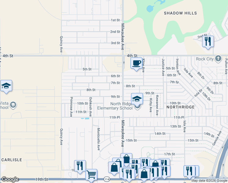 map of restaurants, bars, coffee shops, grocery stores, and more near 6509 8th Street in Lubbock