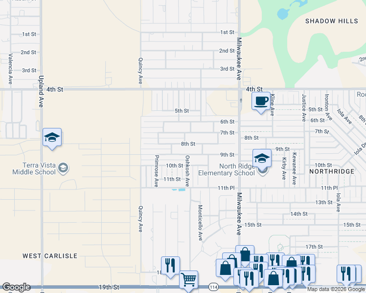map of restaurants, bars, coffee shops, grocery stores, and more near 6721 8th Street in Lubbock