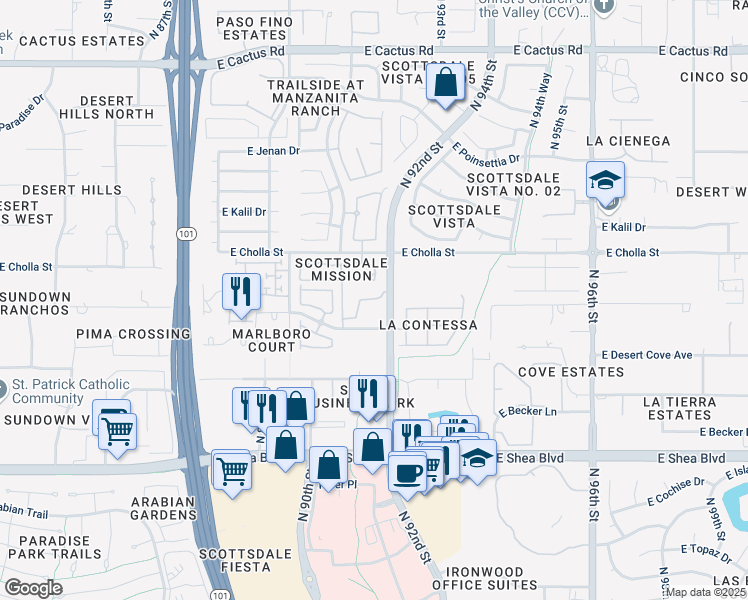 map of restaurants, bars, coffee shops, grocery stores, and more near 11250 North 92nd Street in Scottsdale